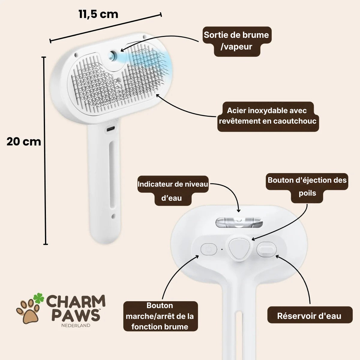 PawsBrushy® Steamy Pro - Brosse de toilettage professionnelle pour animaux de compagnie