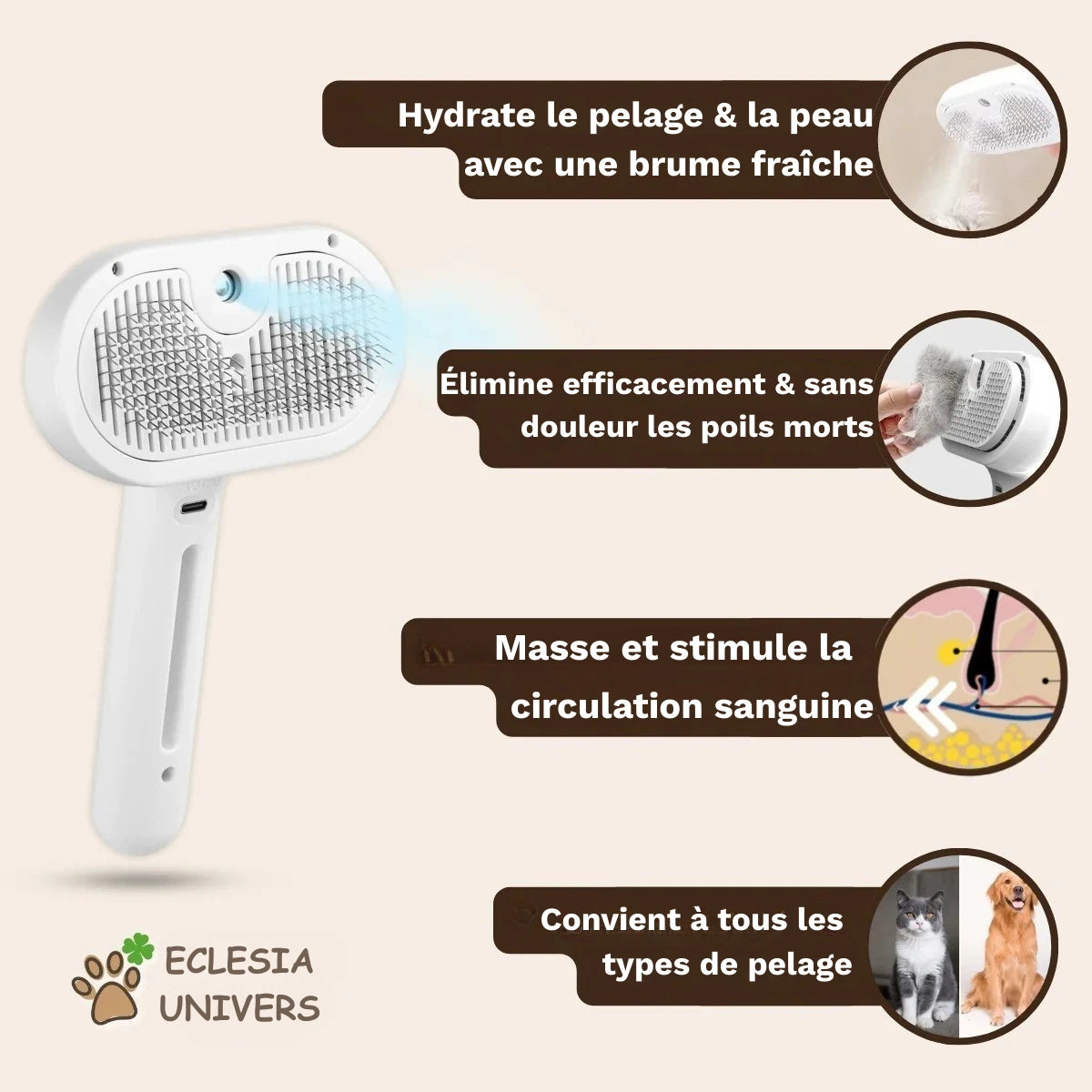 PawsBrushy® Steamy Pro - Brosse de toilettage professionnelle pour animaux de compagnie