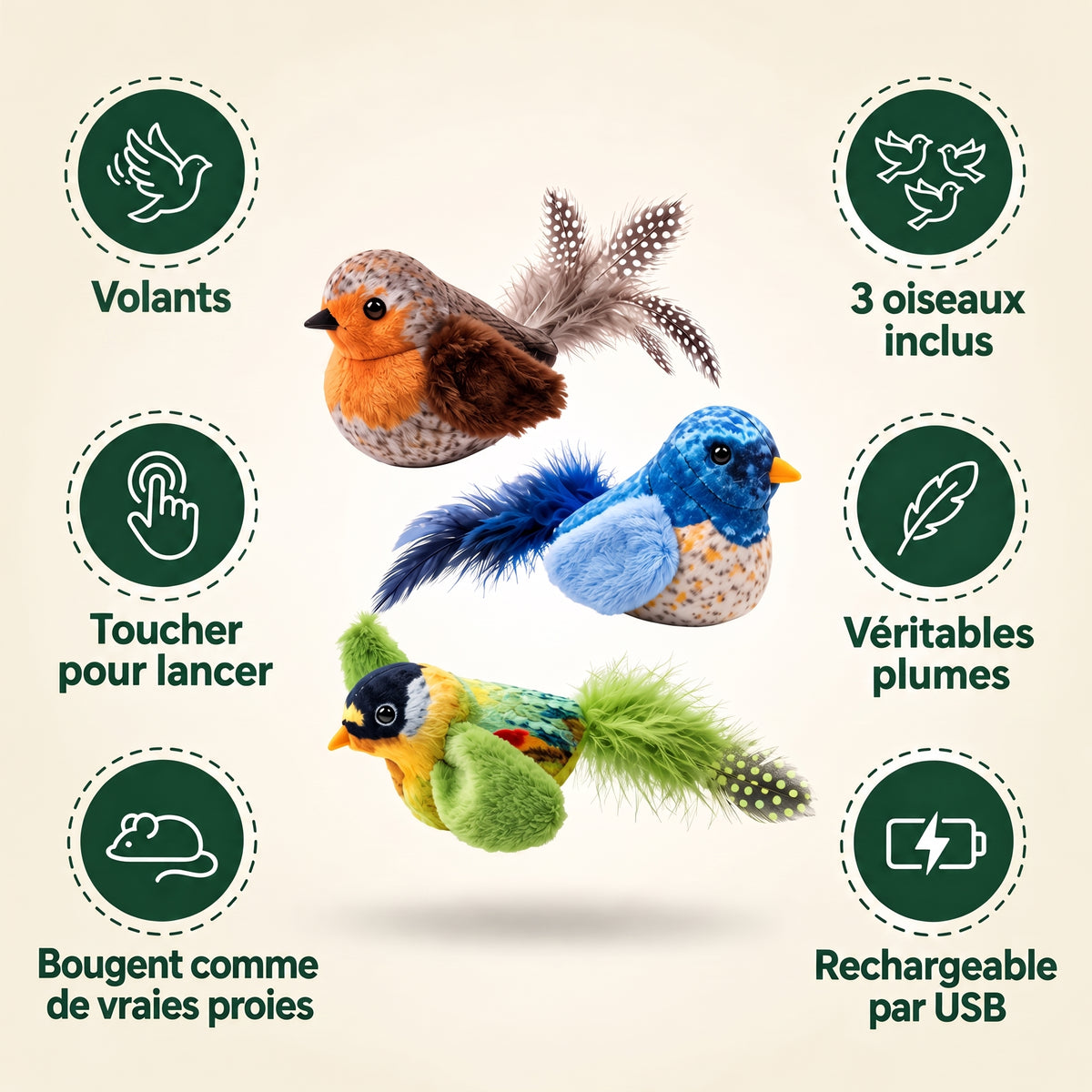 Plumy™ - Jouet oiseau volant interactif pour chat
